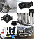 Coolstuffguru Compatible with Dodge Ram 1500 2500 3500 Headlights W/ Fog Bumper Lamp+Hood Grille Chrome