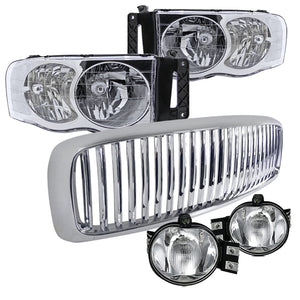 Coolstuffguru Compatible with Dodge Ram 1500 2500 3500 Headlights W/ Fog Bumper Lamp+Hood Grille Chrome