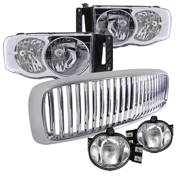 Coolstuffguru Compatible with Dodge Ram 1500 2500 3500 Headlights W/ Fog Bumper Lamp+Hood Grille Chrome