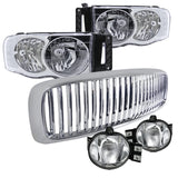 Coolstuffguru Compatible with Dodge Ram 1500 2500 3500 Headlights W/ Fog Bumper Lamp+Hood Grille Chrome
