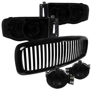Coolstuffguru Compatible with Dodge RAM Smoke Headlights+Fog Bumper Lamp+Black Grill