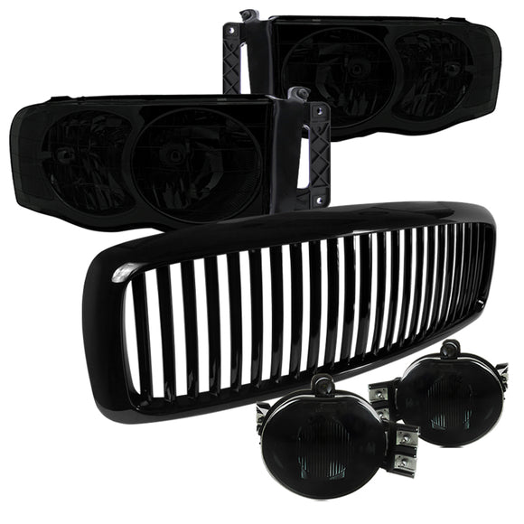 Coolstuffguru Compatible with Dodge RAM Smoke Headlights+Fog Bumper Lamp+Black Grill