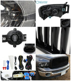 Coolstuffguru Compatible with Dodge Ram 1500 2500 3500 Headlights W/ Smoke Fog Bumper Lamp+Hood Grille Bla