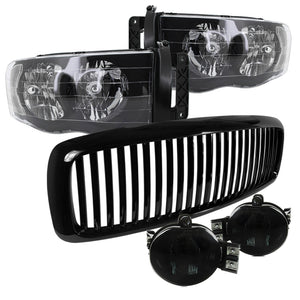 Coolstuffguru Compatible with Dodge Ram 1500 2500 3500 Headlights W/ Smoke Fog Bumper Lamp+Hood Grille Bla