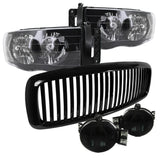 Coolstuffguru Compatible with Dodge Ram 1500 2500 3500 Headlights W/ Smoke Fog Bumper Lamp+Hood Grille Bla