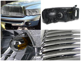 Coolstuffguru Compatible with Dodge Ram 1500 2500 3500 Clear Crystal Headlights+Chrome Vertical Hood Grill