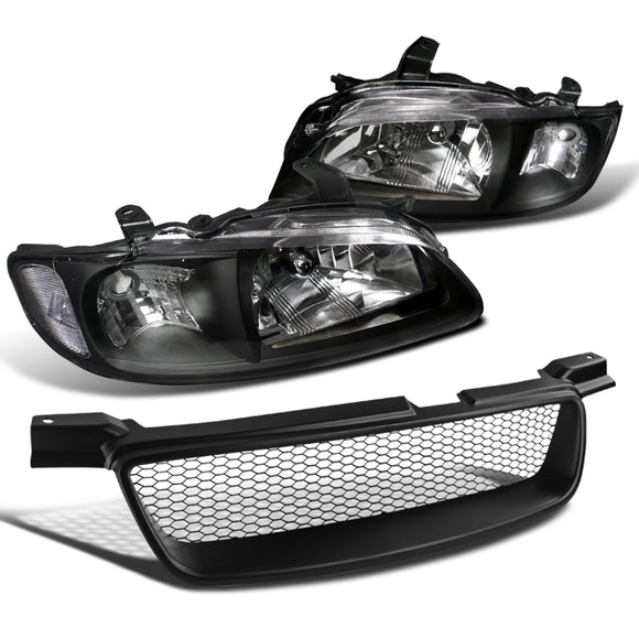 Coolstuffguru Compatible with Nissan Sentra JDM Black Clear Headlights+Mesh Bumper Hood Grille