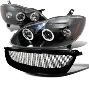 Coolstuffguru HEADLIGHT+MESH GRILL GRILLE BK Compatible with 2003-2008 TOYOTA COROLLA