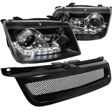 Coolstuffguru Compatible with VW Jetta Black R8 LED DRL Projector Headlights+Mesh Front Hood Grill