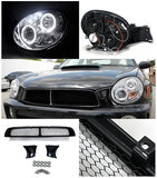 Coolstuffguru Compatible with Subaru Impreza Chrome Halo LED Projector Headlights+Black Mesh Grill