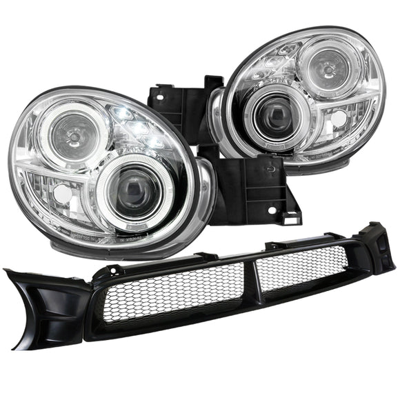 Coolstuffguru Compatible with Subaru Impreza Chrome Halo LED Projector Headlights+Black Mesh Grill