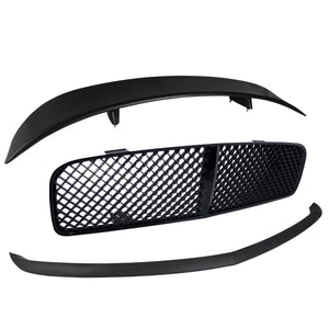 Coolstuffguru Compatible with Dodge Charge Black Front Mesh Hood Grill+Bumper Lip+Rear Wing Spoiler