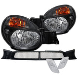 Coolstuffguru Compatible with Impreza Black Headlights+Clear Corner Side Marker Lamps+Mesh ABS Hood Grille