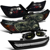 Coolstuffguru SMOKED HEADLIGHTS+FOG LAMP +GLOSSY BLACK TAIL LIGHTS+GR Compatible with 2006-2008 CIVIC 2DR