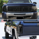 Coolstuffguru Compatible with 07-12 Chevy Silverado Black Vertical Grill+LED Tail Lights+Smoked Headlights