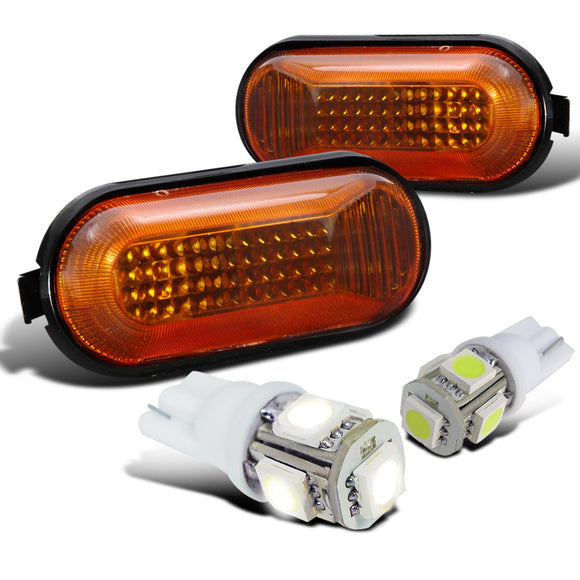 Coolstuffguru Compatible with Honda 92-95 Civic Smoke Amber Dome Fender Front Side Markers+T10 Led Bulbs