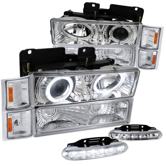 Coolstuffguru Compatible with Chevy C10 Chrome Projector Headlights, Bumper Lights, Corner Lamps, Fog Ligh