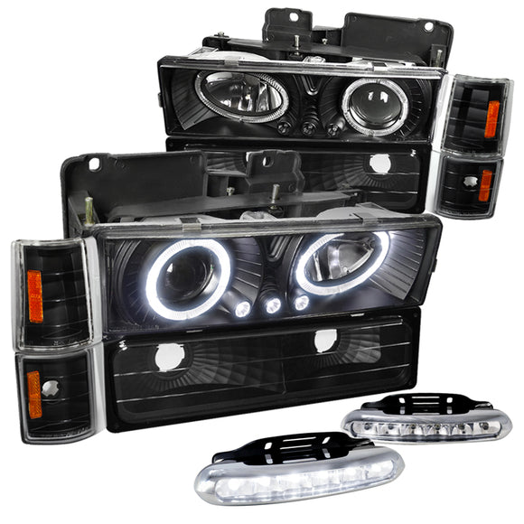 Coolstuffguru Compatible with Gmc C/K Halo Led Blk Proj Headlights, Bumper Lights, Corner Lamps, Fog Light