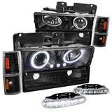 Coolstuffguru Compatible with Gmc C/K Halo Led Blk Proj Headlights, Bumper Lights, Corner Lamps, Fog Light