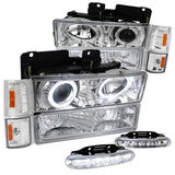 Coolstuffguru Compatible with GMC C/K C10 Halo Led Chrome Projector Headlights, Bumper Lights, Led Fog Lam