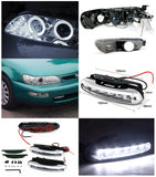 Coolstuffguru Compatible with Toyota Corolla, Chrome Halo Projector Headlights, Chrome Bumper Lights, LED