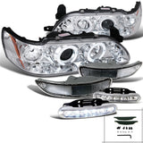 Coolstuffguru Compatible with Toyota Corolla, Chrome Halo Projector Headlights, Chrome Bumper Lights, LED