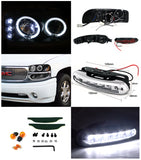 Coolstuffguru Compatible with GMC Denali Projector Headlights+Bumper Lamp+LED Running Fog Lamps Black