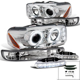 Coolstuffguru Compatible with Gmc Yukon Xl Slt Chrome Halo Led Proj Headlights, Bumper Lights, Drl Fog Lam