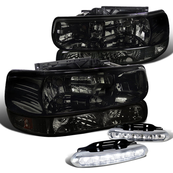 Coolstuffguru Compatible with Chevy Silverado Tahoe, Smoked Halo Projector Headlights, Bumper Lights, LED