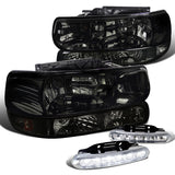 Coolstuffguru Compatible with Chevy Silverado Tahoe, Smoked Halo Projector Headlights, Bumper Lights, LED