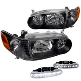 Coolstuffguru Compatible with Toyota Corolla S Le Ce Black Headlights, Black Corner Lights, Led Drl Fog La
