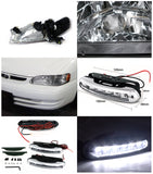 Coolstuffguru Compatible with Corolla Black Crystal Headlights w/Corner Signal+LED Daytime Fog Lamps