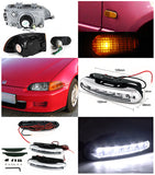 Coolstuffguru Compatible with Honda Civic Black Headlight+Smoke Amber Corner Light+Side Marker+LED DRL