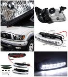 Coolstuffguru Compatible with Toyota Tacoma Black Headlights+Turn Signal+LED Running Fog Lamps