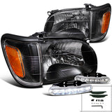 Coolstuffguru Compatible with Toyota Tacoma Black Headlights+Turn Signal+LED Running Fog Lamps