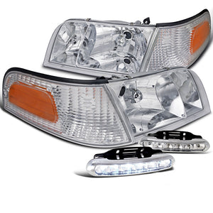 Coolstuffguru Compatible with Crown Victoria Chrome Headlights w/ Corner Lamps+6-LED 6000K DRL Lamps