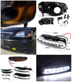 Coolstuffguru Compatible with Honda Civic 2/4 Door Black Headlights+Yellow Fog Lights+LED DRL Lamps