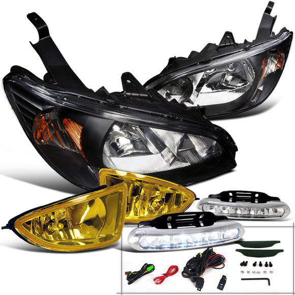 Coolstuffguru Compatible with Honda Civic JDM Black Headlight+Yellow Fog Lamp+Bumper Light LED DRL 6000K