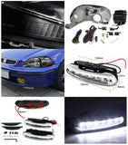 Coolstuffguru Compatible with Honda Civic JDM Black Headlight+Yellow Fog Lamp+Bumper Light 6-LED DRL 6000K