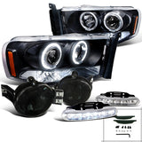Coolstuffguru Compatible with Dodge Ram 1500 Projector Black Headlights+Smoke Fog Lamps+DRL LED Bumper Lig