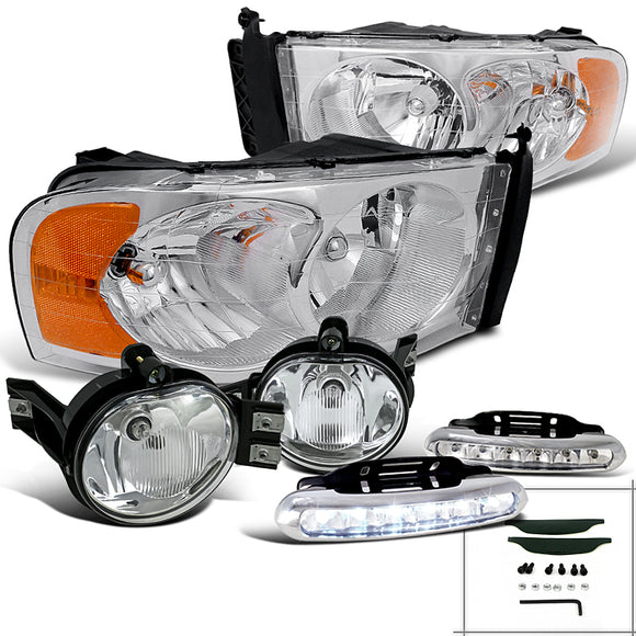 Coolstuffguru Compatible with Dodge Ram 1500 2500 3500, Chrome Housing Headlights, Clear Fog Lights, Led D
