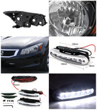 Coolstuffguru Compatible with Honda Accord 4Dr Sedan JDM Crystal Black Headlights+LED Fog Bumper DRL