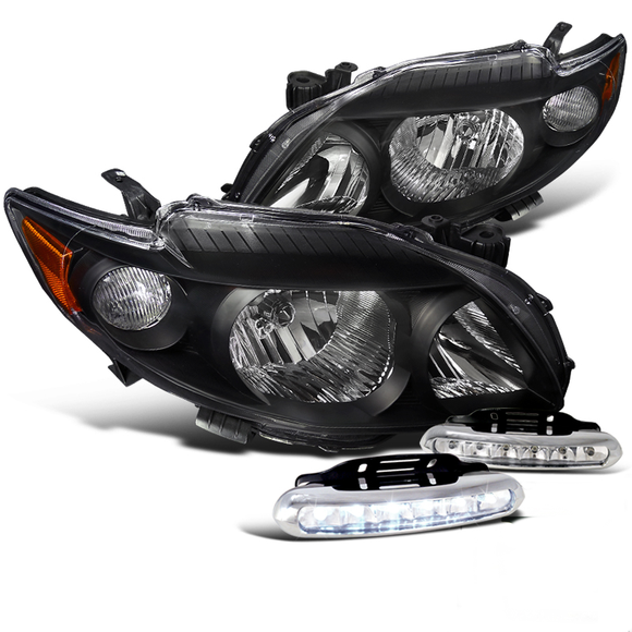 Coolstuffguru Compatible with Toyota Corolla Crystal Black Headlight+Corner Lights+DRL LED Driving Bumper