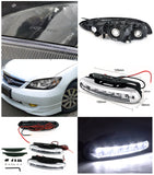 Coolstuffguru Compatible with Honda Civic Black Crystal Headlight+Corner Light+DRL 6-LED 6000K Bumper Fog