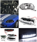 Coolstuffguru Compatible with Civic JDM Smoke Headlights Replacement Pair w/White LED Daytime Fog Lamps
