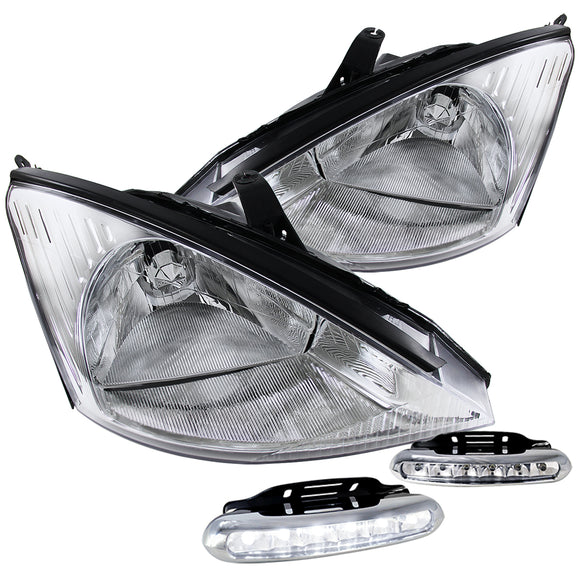 Coolstuffguru Compatible with Ford Focus Euro Crystal Clear Headlights Head Lamps+LED Fog Lamps