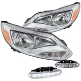 Coolstuffguru Compatible with Ford Focus S SE Titanium Euro Chrome Clear Amber Headlights+LED Fog