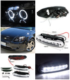 Coolstuffguru Compatible with Glossy Black Cobalt Halo Projector Headlights+Driving LED Fog Lamps Pair