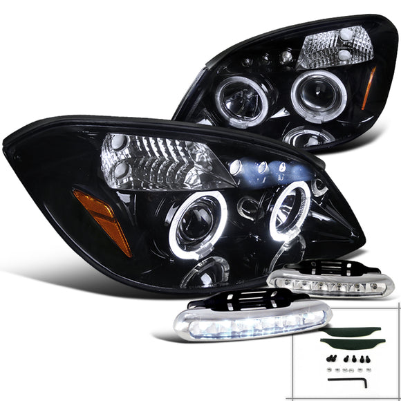 Coolstuffguru Compatible with Glossy Black Cobalt Halo Projector Headlights+Driving LED Fog Lamps Pair