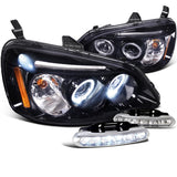 Coolstuffguru Compatible with Glossy Black Civic Halo Projector Headlights+LED DRL Bumper Fog Lamps